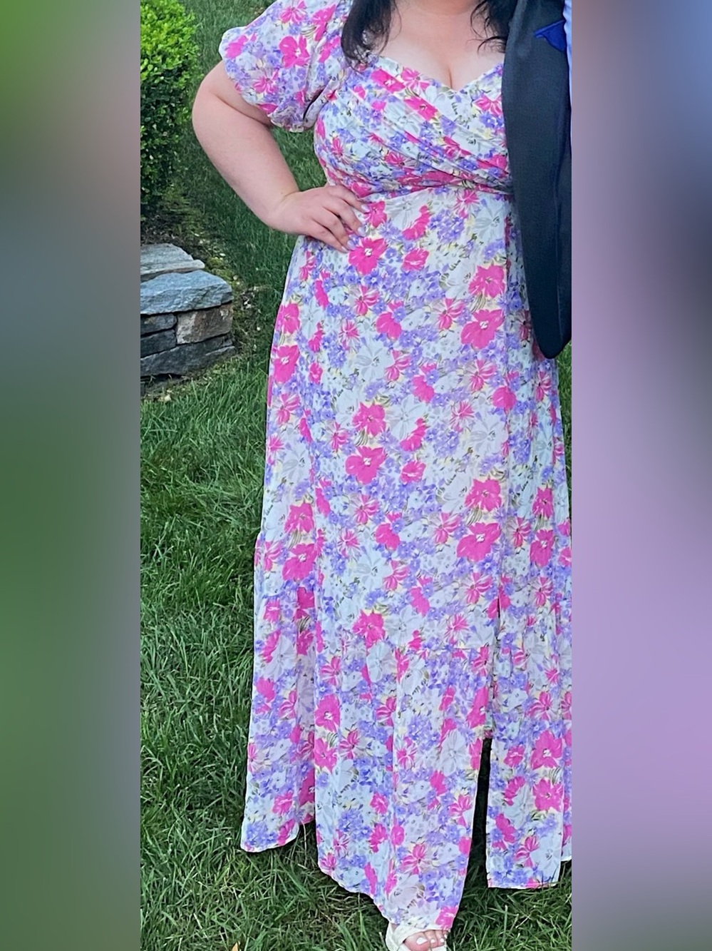 Astr Pink & Lavender Floral Maxi Skirt with Puff Sleeves